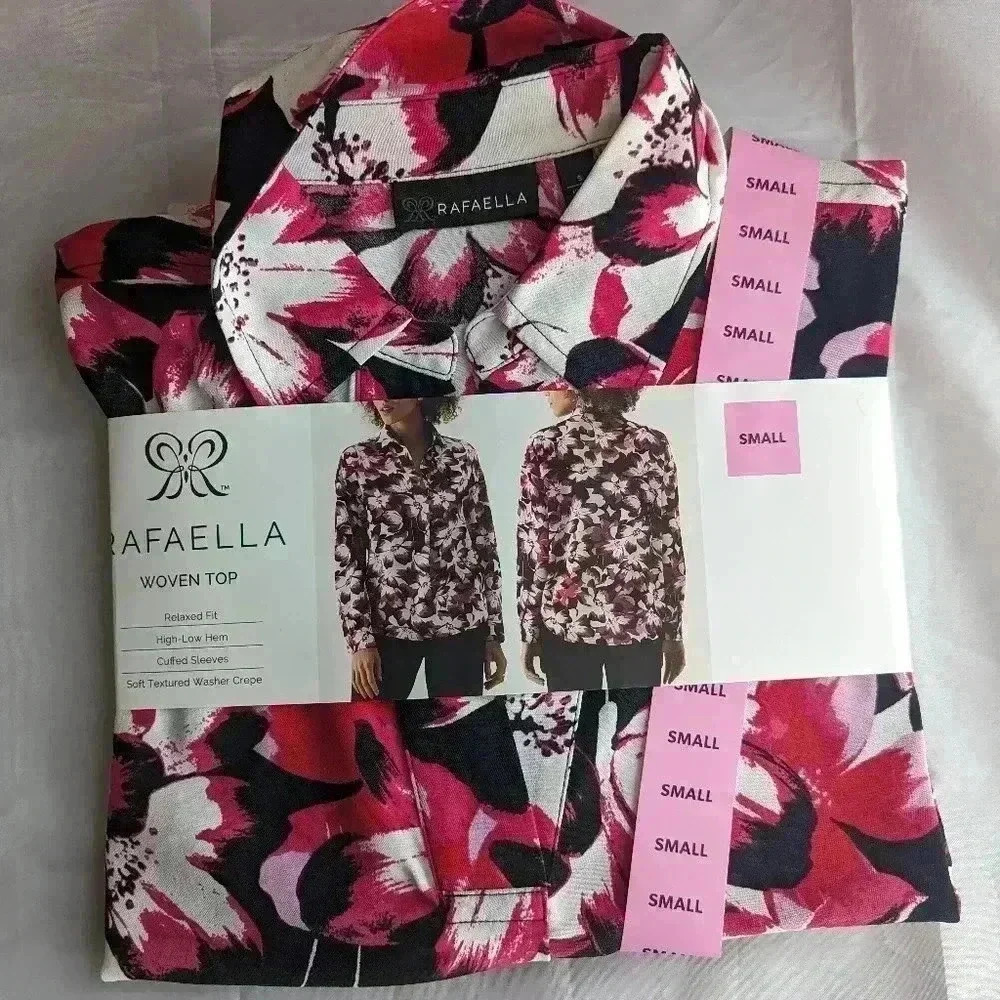Rafaella Ladies Woven Top Blouse Long Sleeve, Fresh Bouquet Floral, Size Small - Picture 2 of 3